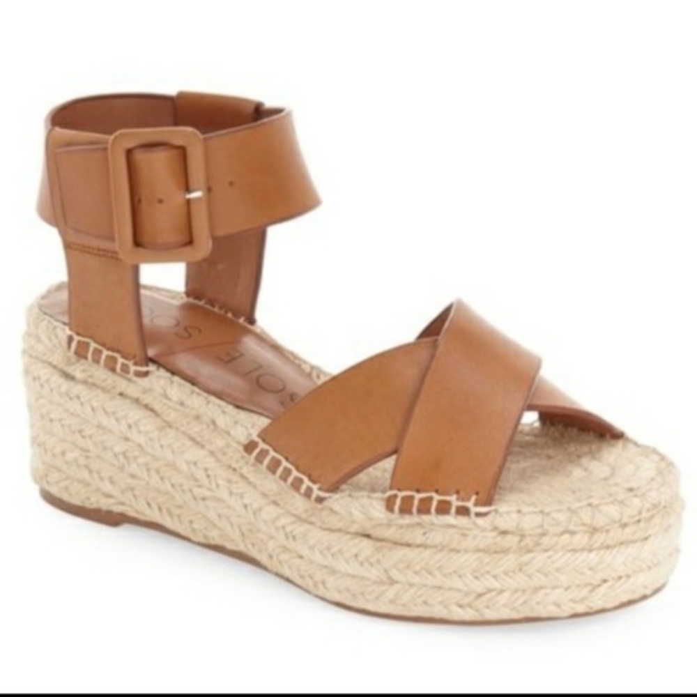 Audrina Cognac Platform Espadrilles Size 10